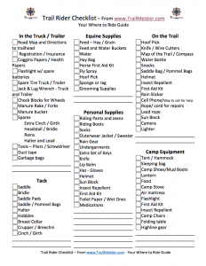 Click for a Printer Friendly Trail Rider Check List 